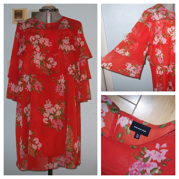 Who What Wear Dresses & Skirts - Who What Wear Size XL Orange Floral Layered Dress